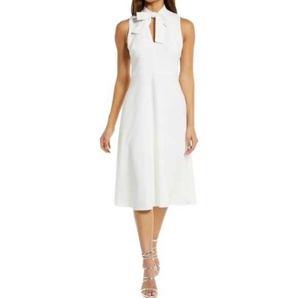 NWT Black Halo Carolina Sleeveless Neck Tie Fit and Flare Midi Dress in Pearl 8 - Picture 10 of 10